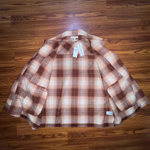 NWT Workshop Republic Oversized Plaid Shacket in Brown, Tan & Blush - Picture 4 of 7